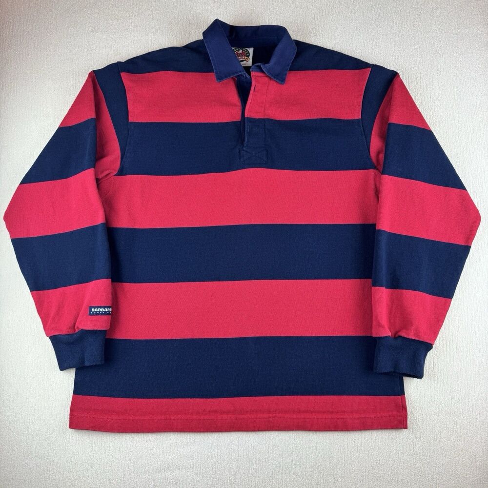 Vintage Rugby Wear Barbarian Rugby Shirt Large Red Navy Striped Heavyweight